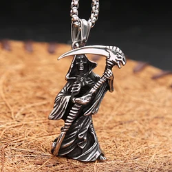 Men's Gothic Vintage Death Scythe Skull Pendant Necklace Punk Biker Stainless Steel Reaper Necklaces Amulet Jewelry Wholesale