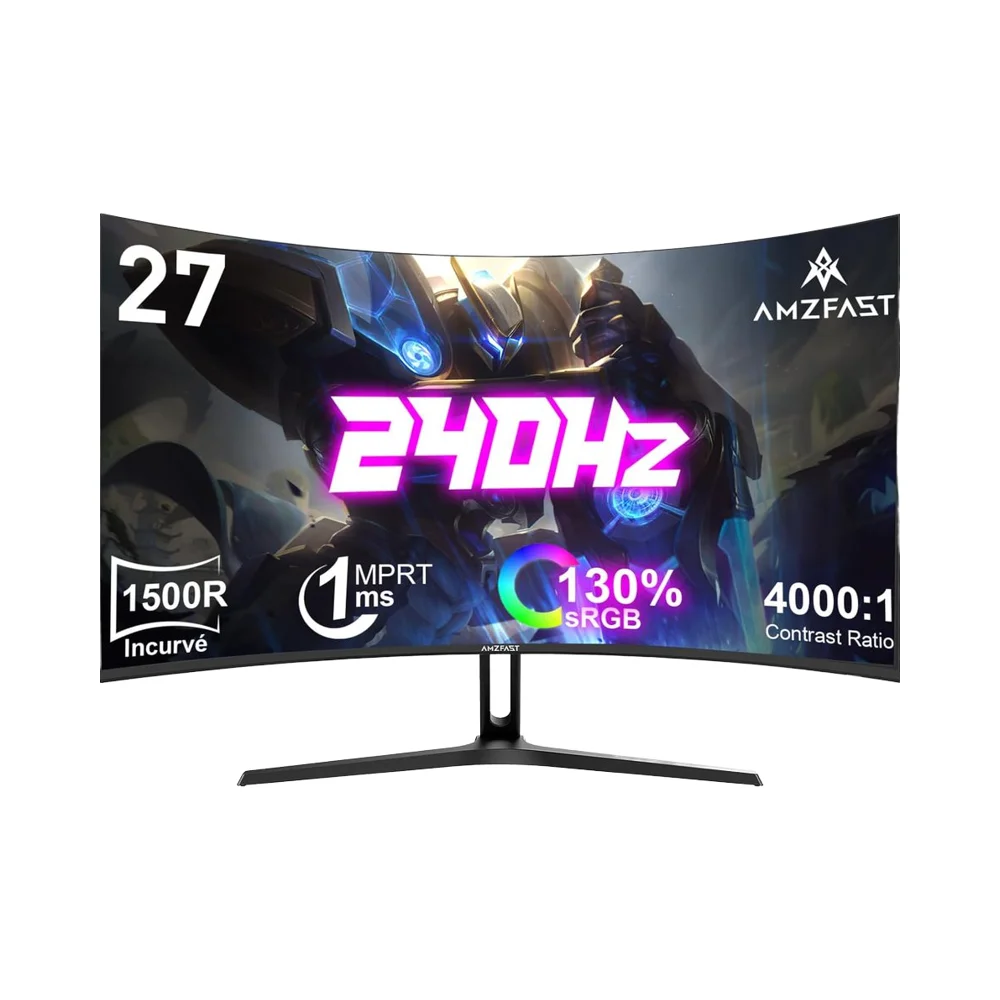 27 Inch Curved Gaming Monitor 240Hz FHD 1920x1080 1500R VA Panel 1ms 4000 1 Contrast 16 9 Display Ratio HDR