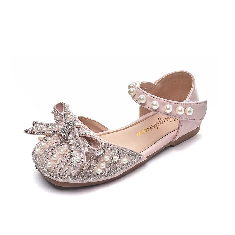 2025, las últimas sandalias de princesa para niñas, zapatos de cristal de suela blanda de verano para niños, fiesta de baile, lazo de diamantes de imitación, zapatos para estudiantes