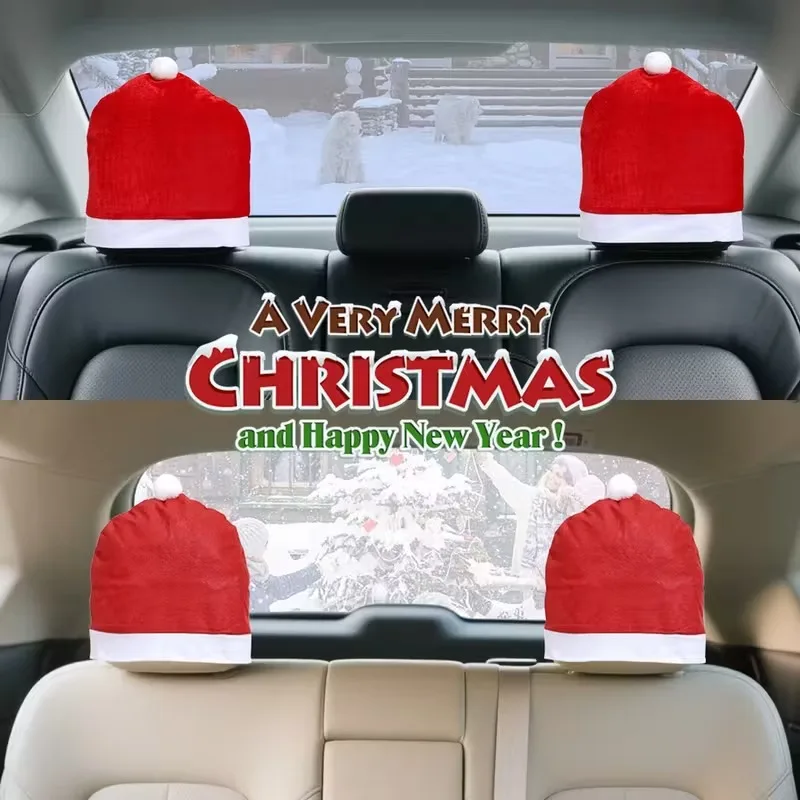 1-10PCS Christmas Car Seat Headrest Cover Christmas Ornaments Seat Protection Santa Hat Car Decoration Car Seat Accessories
