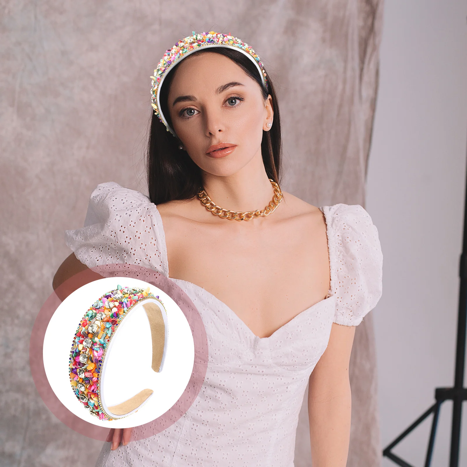 

Luxurious Lightweight Rhinestone Headband Faux Turquoise Cotton Material Exquisite Headbands for Women Special Occasions Daily