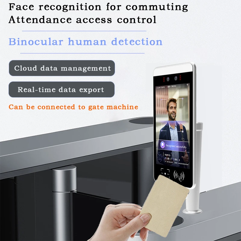 Sistema de seguridad de reconocimiento facial de 8 pulgadas NFC IC/tarjeta de identificación asistencia OEM ODM WiFi SDK Control de acceso biométrico características de reinicio