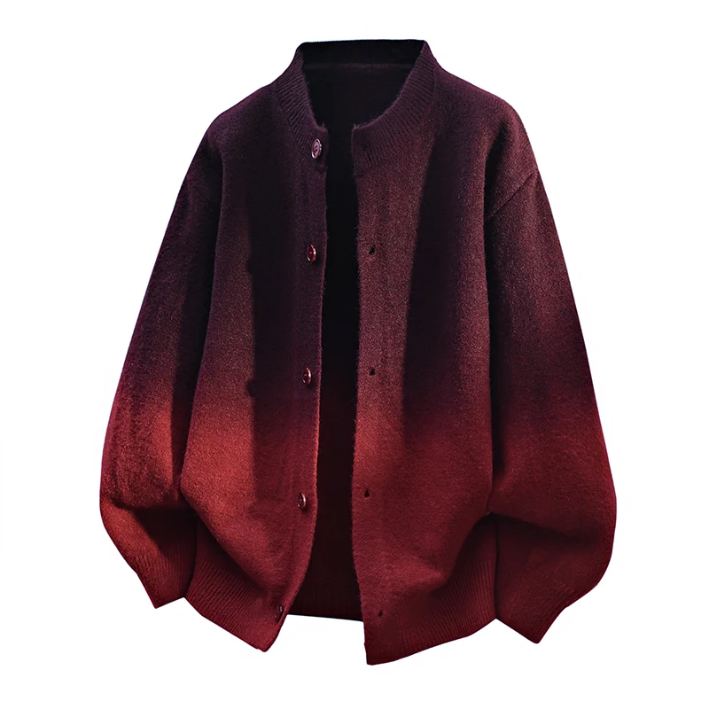 

Мужской вязаный кардиган с градиентным цветом, повседневный, свободного кроя, в винтажном стиле, уличный свитер-куртка на пуговицах с длинными рукавами