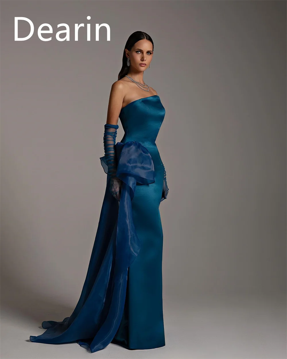 Customized Formal Gown Dearin Strapless Column Floor Length Skirts Vertically Bespoke Occasion Dresses Saudi Arabia Evening Prom