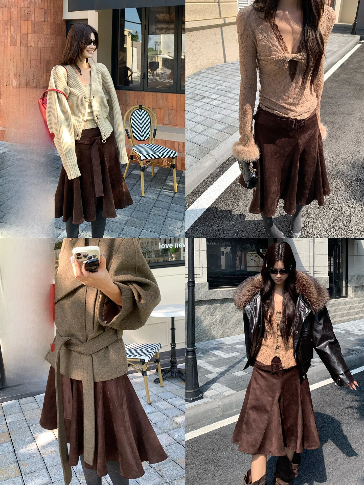 

Vintage Feel Suede Fi Tail Skirt Women's Autumn Winter mid Length f Body Skirt Stand Fit Daily Wear Polyester Fabric