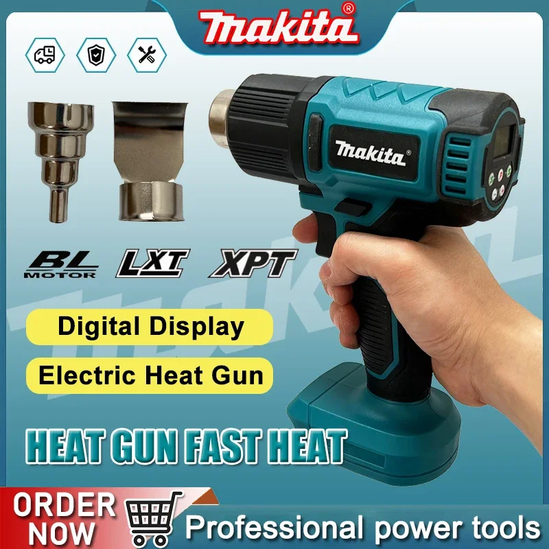

Makita Digital Display Electric Air Guns Cordless Heat Gun 2 Nozzles Industrial Shrink Wrapping Hot Air Gun for 20V Battery