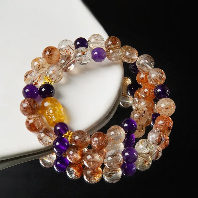 الذهب الأسود سوبر سبعة كريستال سوار أوروغوايا الجمشت الطبيعي دائرة مزدوجة Ins محظوظ جميع النواحي بوتيك سلسلة اليد الفاخرة #3