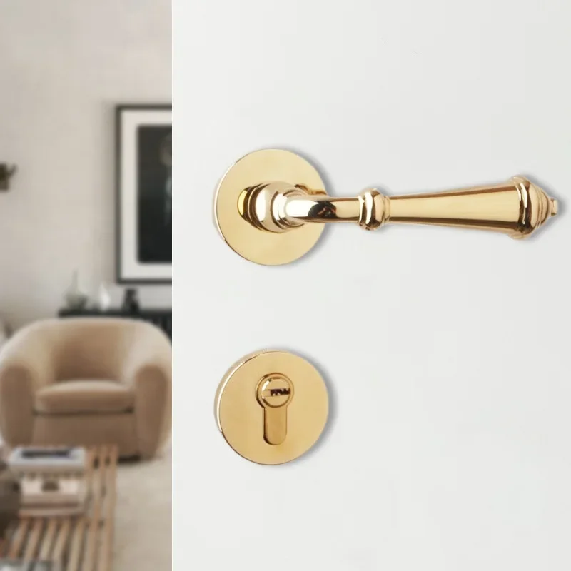 American style golden door lock, light luxury and simple Nordic indoor bedroom door lock, wooden door handle, silent magnetic