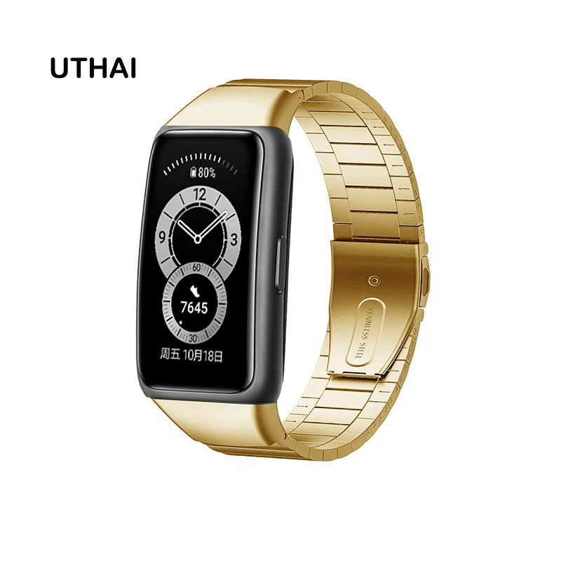 Metalen Bamboe Polsband Voor Huawei Band 6 Metalen Vervanging Stalen Riem Voor Honor Band 6/Huawei Sport Band 6 uthai S26