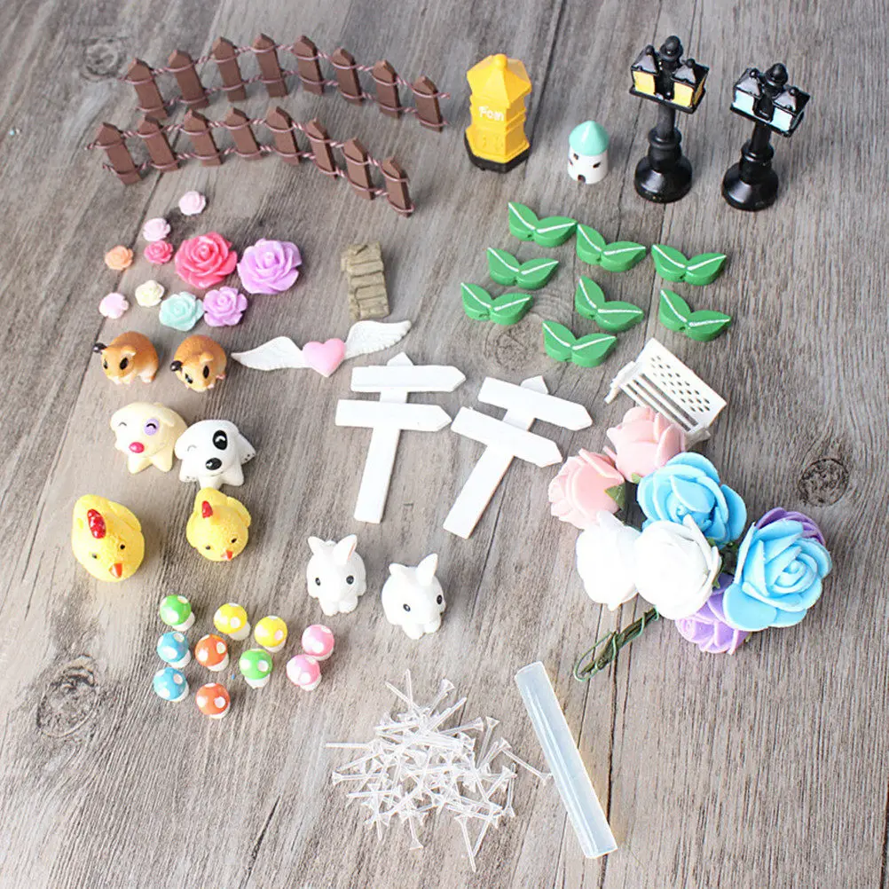 55Pcs Resin Mini Garden Accessories for Fairy World Creation Ideal Micro Terrarium Decor Mini House Shadow Box Succulent Display