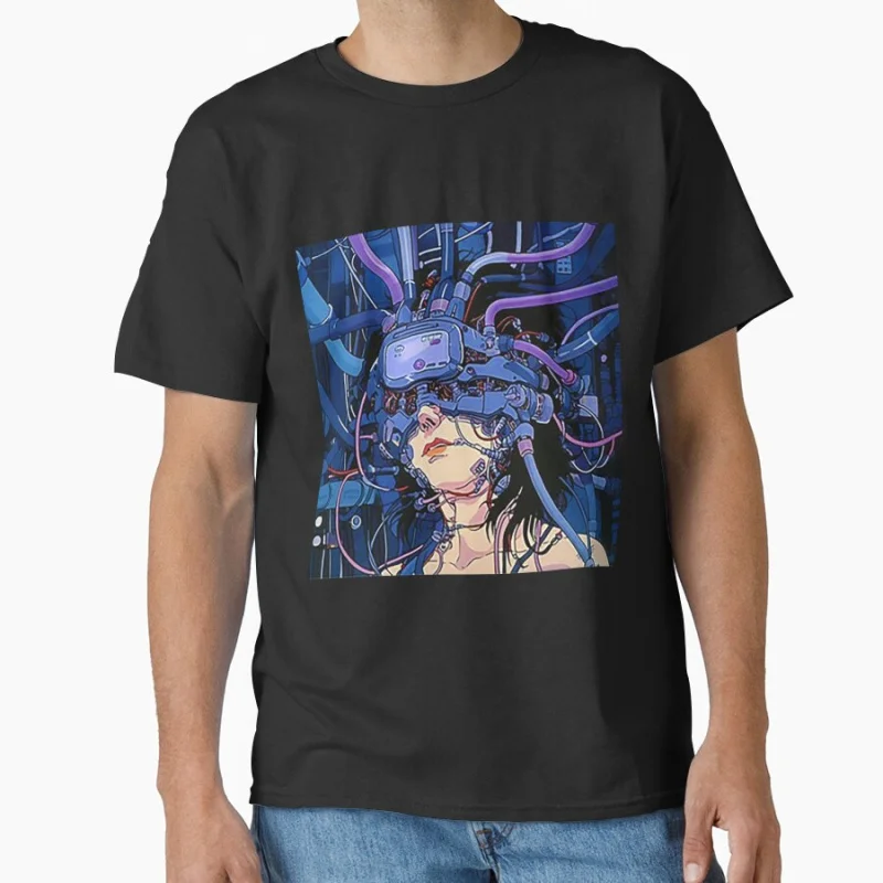 

Anime Futuristic Cyberpunk AI Headset Woman Cyborg Girl T shirt Large size Tops Anime Graphic Print Cartoon tee Y2K Clothes