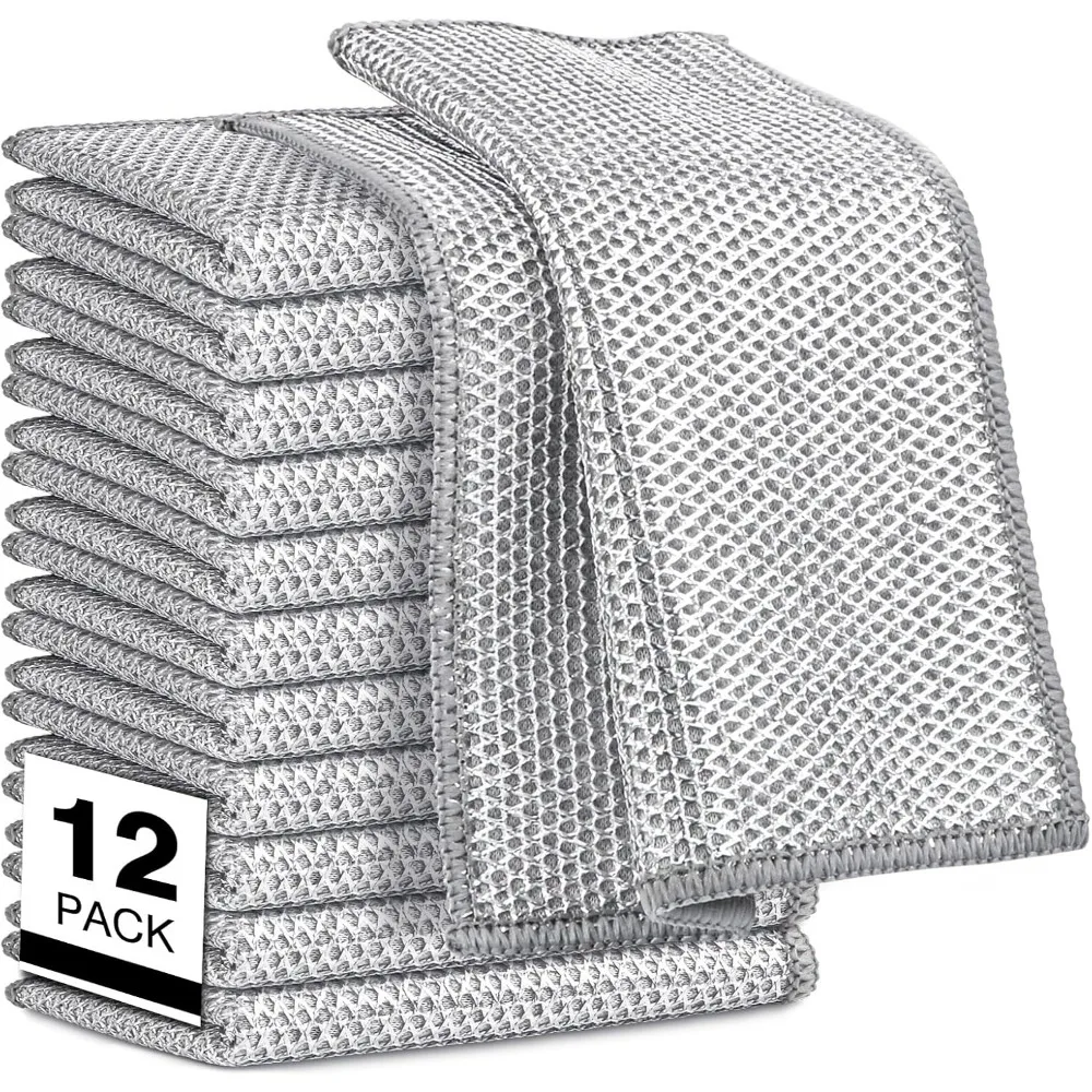 

Non Scratch Wire Dishcloth 12PK, Wire Dishwashing Rag for Wet and Dry, Washable Dish Rags No Odor, Cleaning Pads Steel