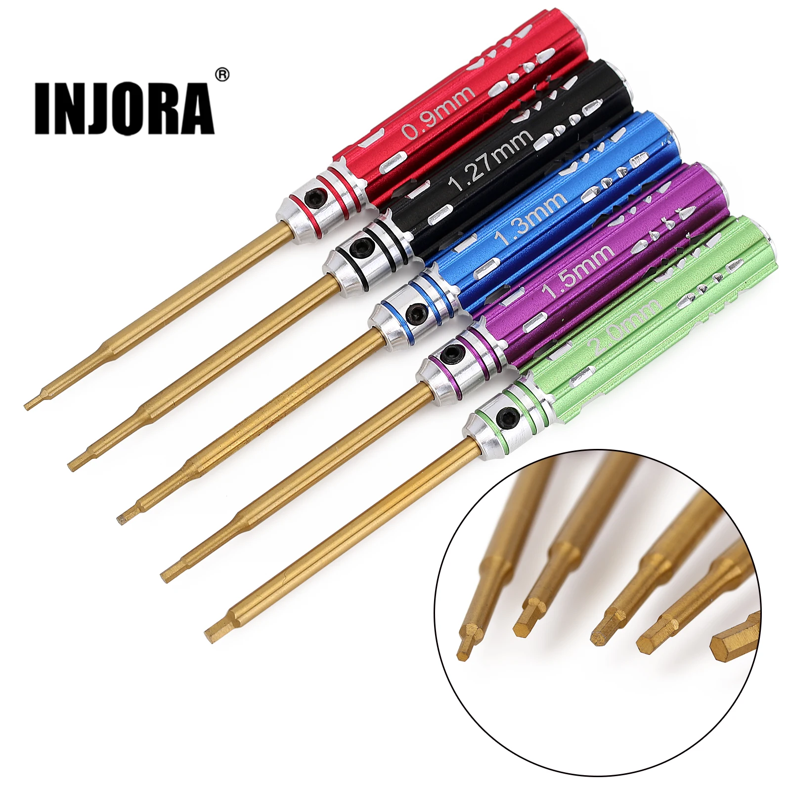 INJORA 5PCS 0.9 1.27 1.3 1.5 2.0mm Hexagon Screwdriver Hex Screws Wrench Tool for 1/12 1/16 1/18 1/24 RC Car