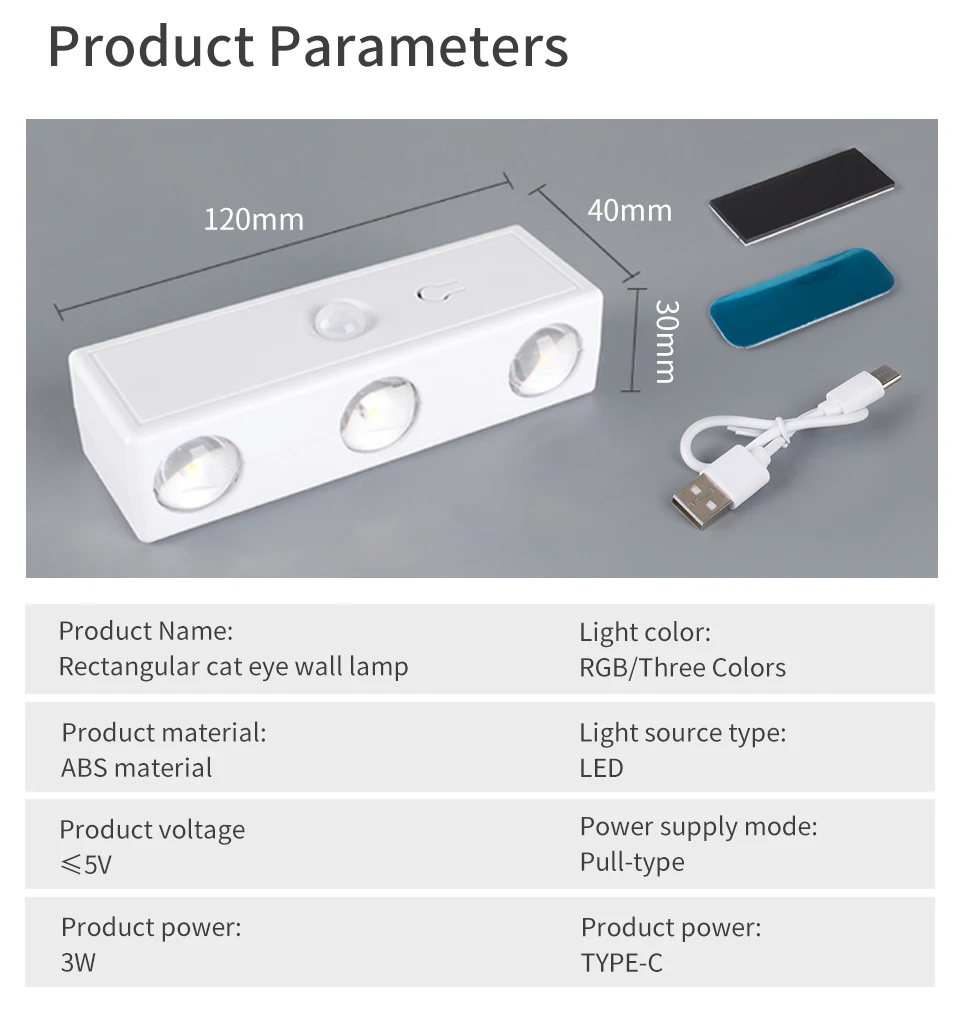 3 Colors or RGB Motion Sensor Wall Light LED Night Light USB Rechargeable Magnetic Wall Lamp Touch Dimming Bedside Stair Light