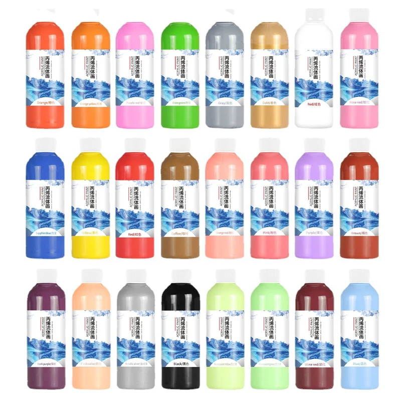 24 Kleur 100 ml Gebotteld Vloeistof Acryl Pigment Helder Licht Sneldrogend Student Creatief Schilderen Gewelddadige Beer DIY Coating