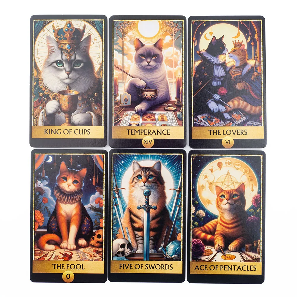 Cat Tarot 78 Card Deck English Version Board Game Christmas Gift  Divination Tools for Fun Fortune Telling 10.3x6.1cm