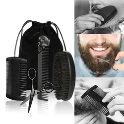 Professional Barber Men Shaving Brush Comb Kits Wood Soft Boar Bristle Beard Brush Mustache Comb Kit With Gift Bag Hair Comb Set