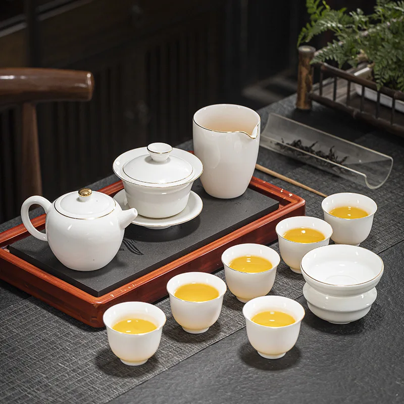 

Tea Set White Porcelain Ice Seed Household Sheep Fat Jade Porcelain Kung Fu Tea Set Simple Fengming Set Light Lu