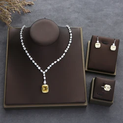 Wedding Necklace Earrings Ring For Women Full Cubic Zirconia Bridal Jewelry Sets Pendientes Mujer Moda HXS017