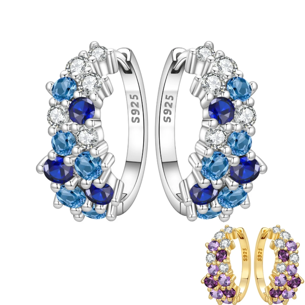 Cycuff S925 Sterling Silber Blau Farbverlauf Zirkon Ohrringe Vielseitige Creolen Für Frauen Schmuck Original Party Geschenke