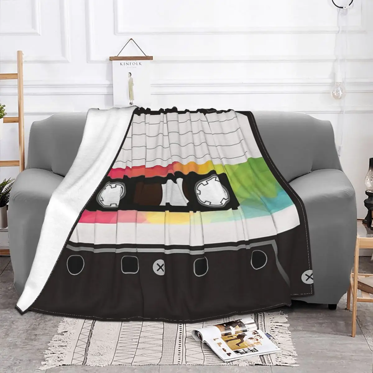 Rainbow Cassette Tape Magnetic Tape Blanket Fleece Autumn/Winter Cute Thin Throw Blankets For home Rug Piece