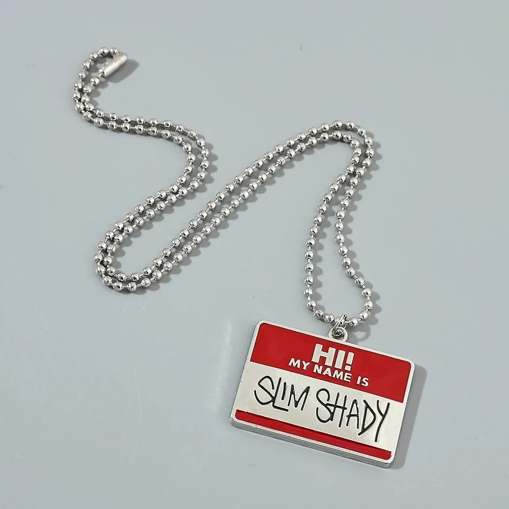 Trendy Necklace Cool Hi My Name Is Slim Shady Square Pendant Necklaces for Men Boy Accessory Bead Chain Jewelry Gifts for Friend