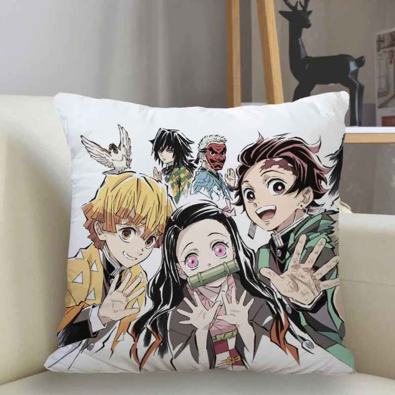 45x45cm Polyester Demon Slayer Pillowcase Sofa Decoration Cushion Cover  Home Decor