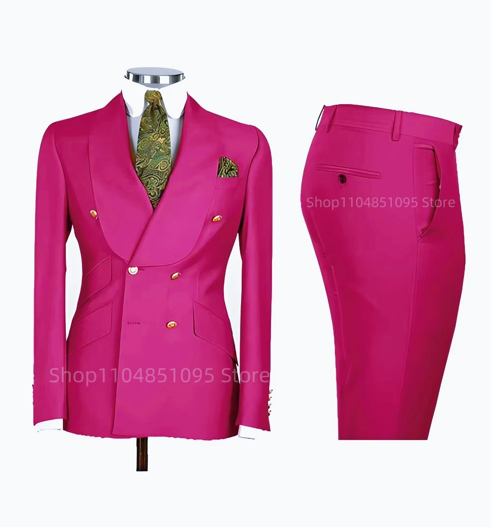 فاخر 2 قطعة بدل زفاف للرجال مزدوجة الصدر سترة السراويل شال التلبيب السترة طول منتظم ملابس رسمية حفلة موسيقية مجموعة