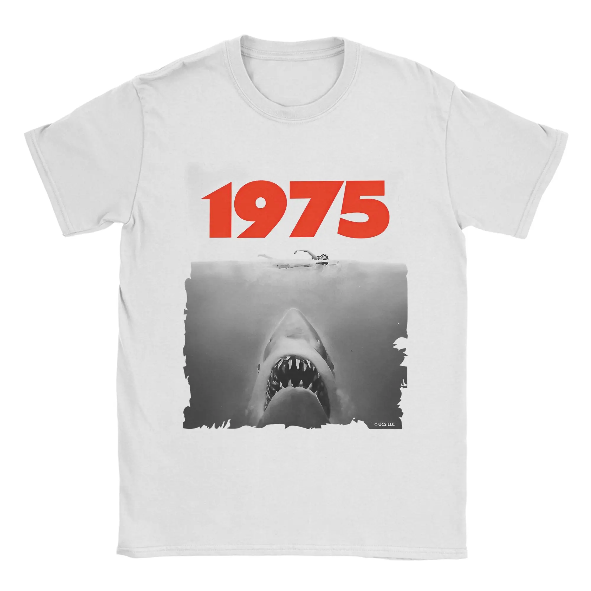 

Футболка Jaws 50th Anniversary из 100% хлопка для мужчин, летняя уличная одежда, футболки с круглым вырезом, модная футболка больших размеров, топы с узором