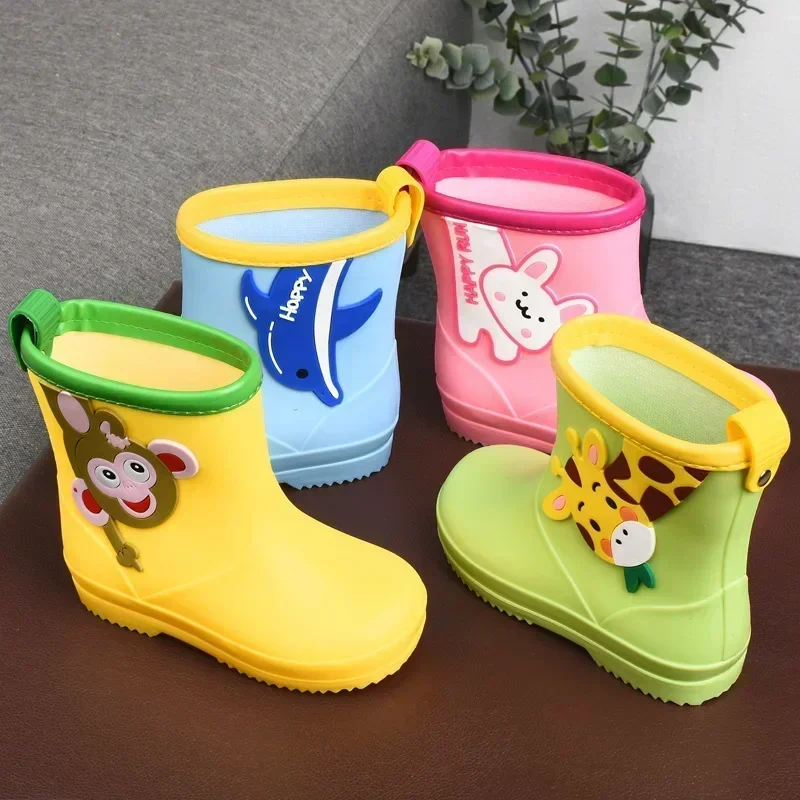 Kids Rain Boot Nonslip Cartoon Girl Boot Toddler Boy Warm Waterproof Cotton Shoe Slip on Child Rubber Boot Botas De Lluvia Child