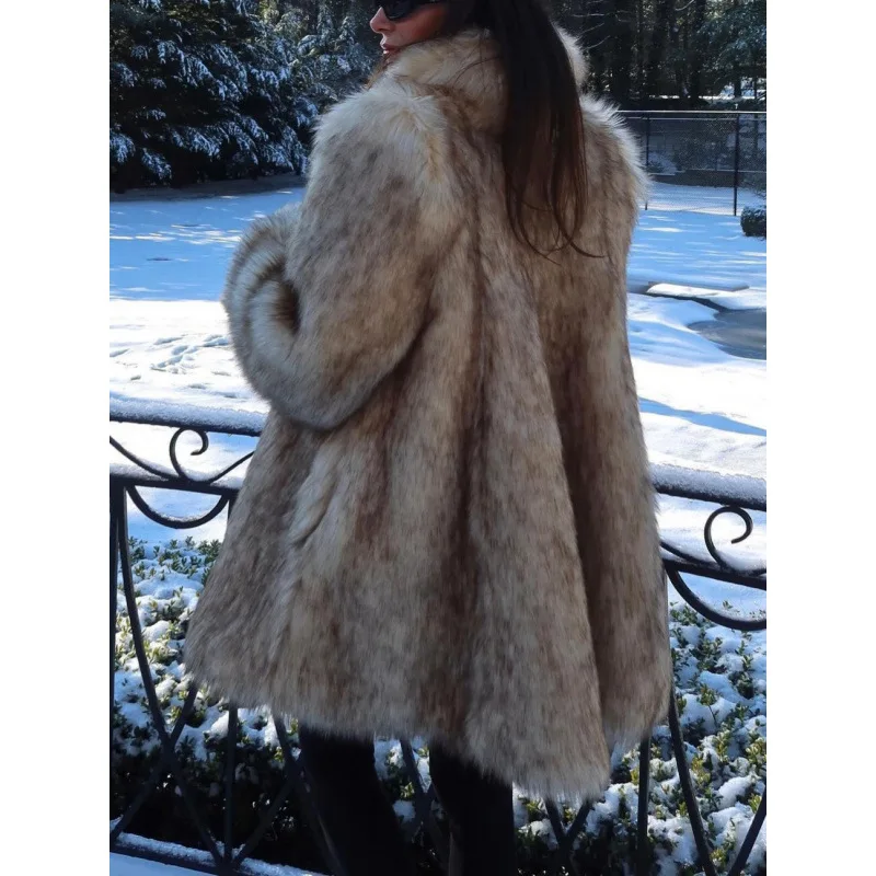 Faux Fur Coat Comfortable Casual Winter Warmth Eco-Fur Plush Coat Solid Color