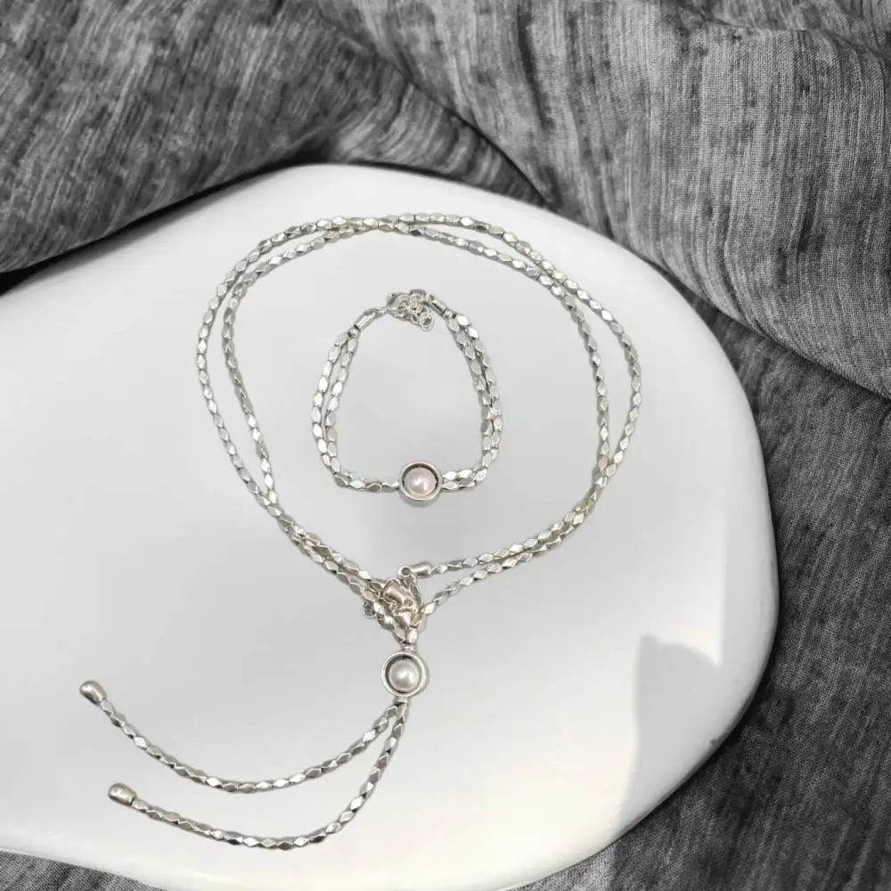 2026 Spain Charm Design Pearl Rice Grain Stone Bracelet Necklace Jewelry Two Piece Set Premium Gift