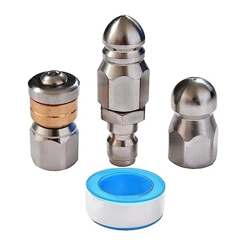 3Pcs Sewer Jetter Nozzle Rotating Button Nose Stainless Steel Fixed Sewer Nozzle for 1/4 Inch Pressure Washer