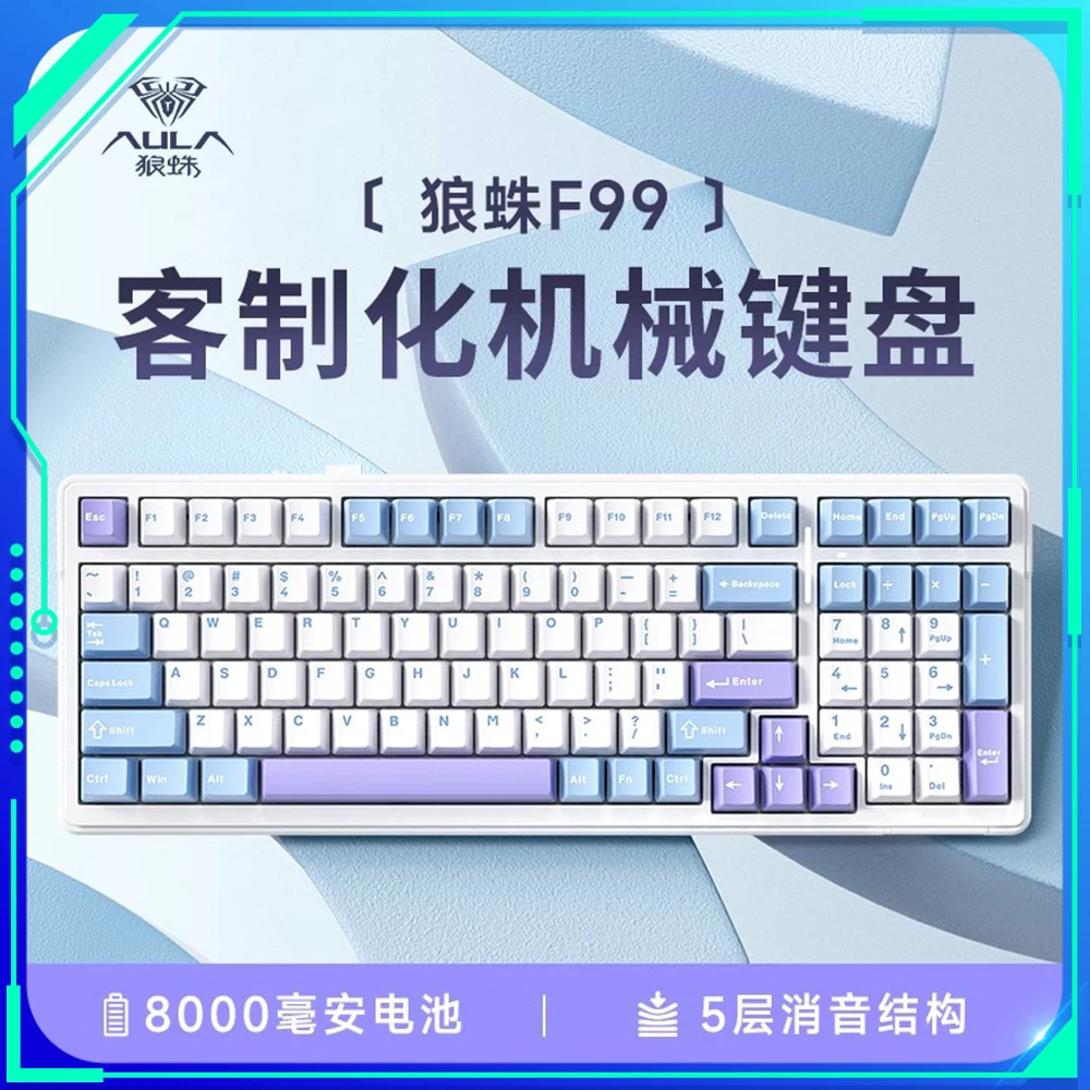 

Aula F99 Tri Mode Keyboard 98 Keys Customized Mechanical Keybaord Hotswap Gaming Gasket Accessory For Computer Pc Gamer Man Gift