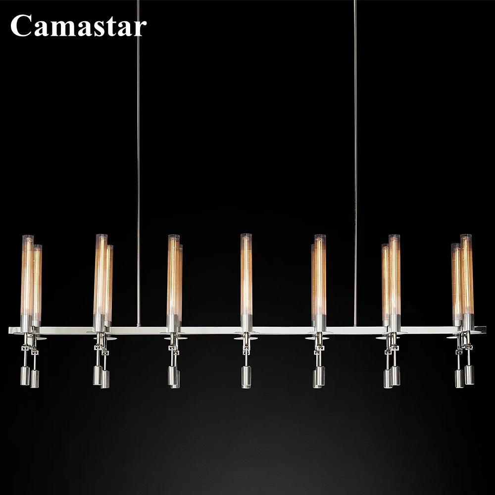 Fontanelle Linear Chandelier Modern Horizontal Ribbed Glass Ceiling Chandelier Lighting LED Home Lamp for Dining Room Restaurant