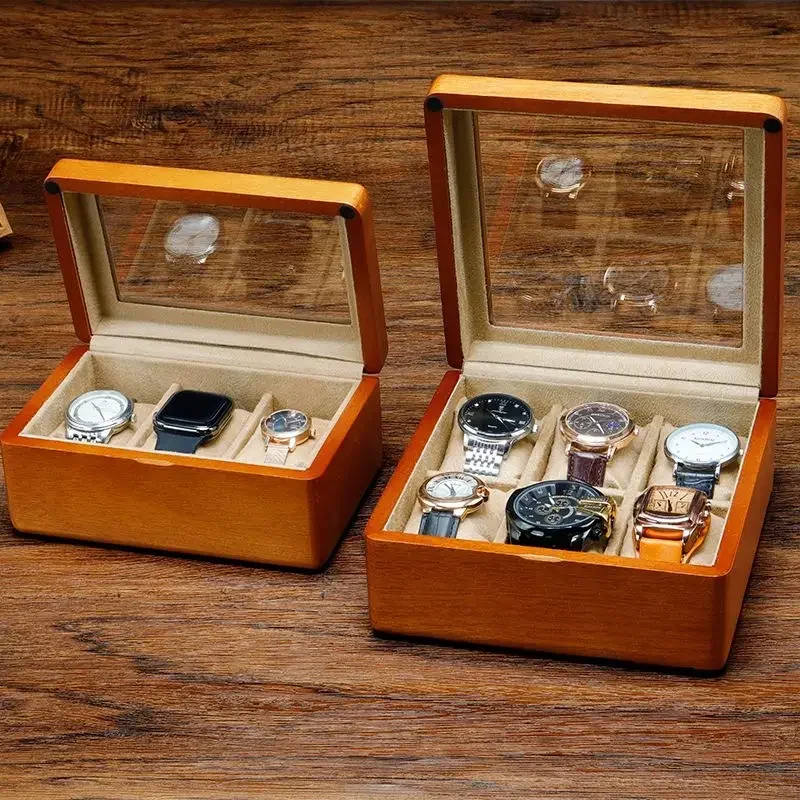 Solid Wood Watch Storage Box Men Wrist Watches Organizer Boxes with Transparent Window Retro Bracelet Jewelry Display Case