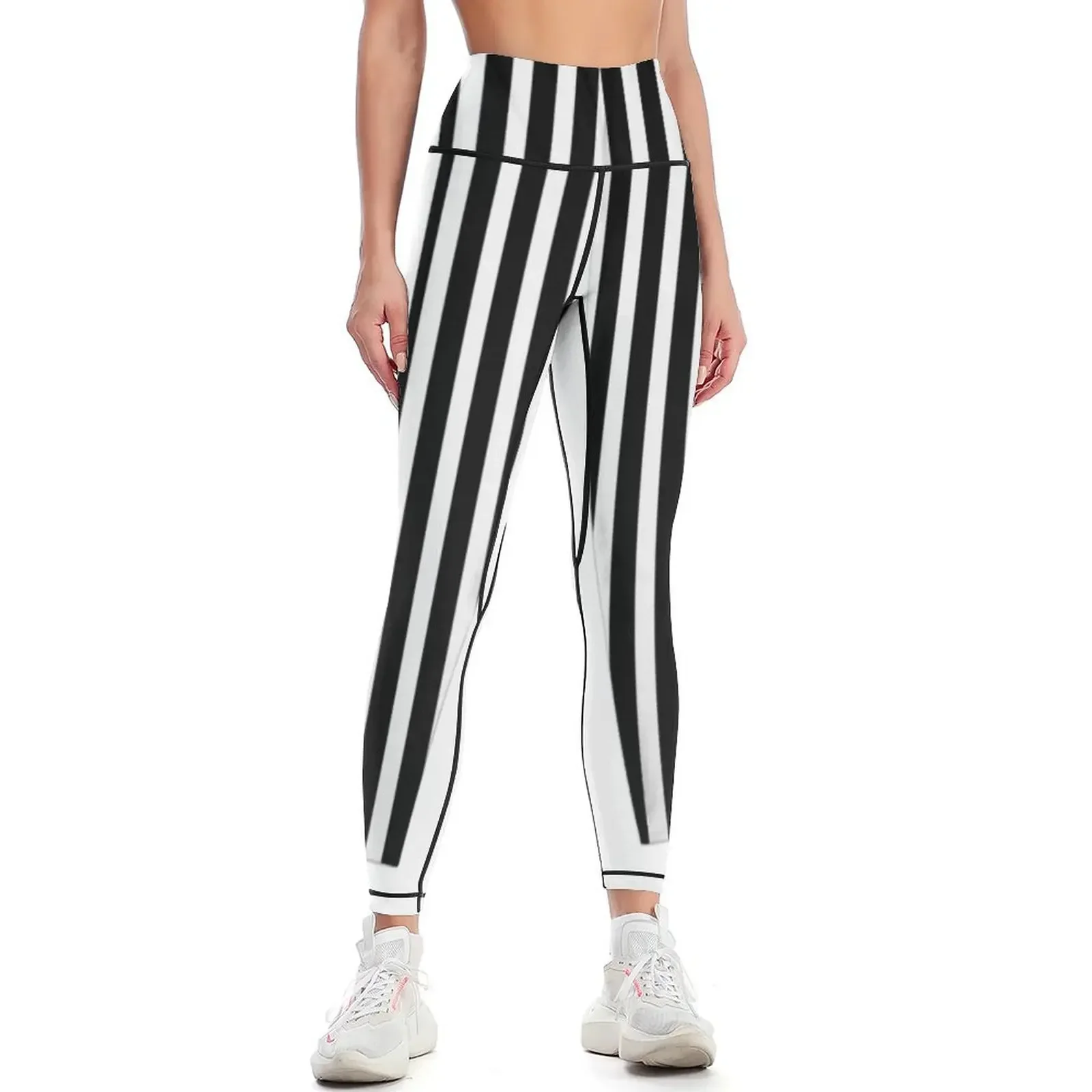 

Black & White Large Vertical Stripes Leggings harem pants gym clothing sporty woman gym sportswear for gym Womens Leggings