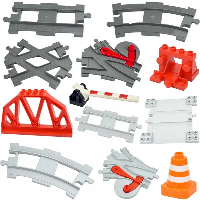 Big Size Bricks Track Train Switch Straight Curved Rail Tracks City Traffic Large Building Bricks Bridge Toys Compatible Duploes