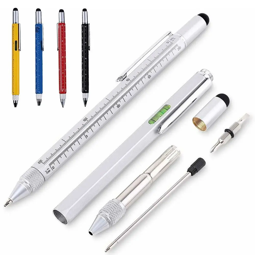 

2Pcs 6-in-1 Multi-functional Pen Capacitive Pen Woodworking Pen with Spirit Level Screwdriver Ruler Gadgets Construction Tools