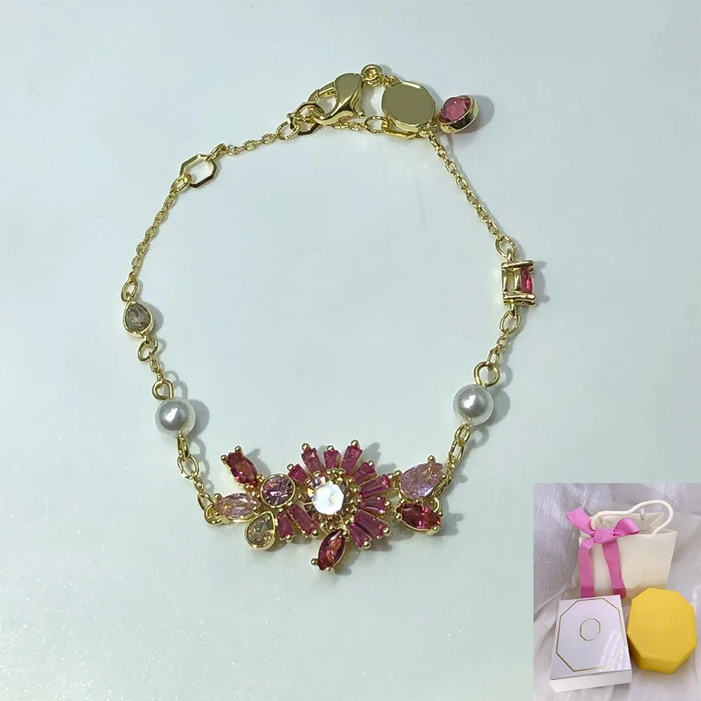 

New Hot selling Gema Bracelet Imitation Crystal Pearl Mixed Cutting Flower Pink Exquisite Women's Accessories Jewelry Gift