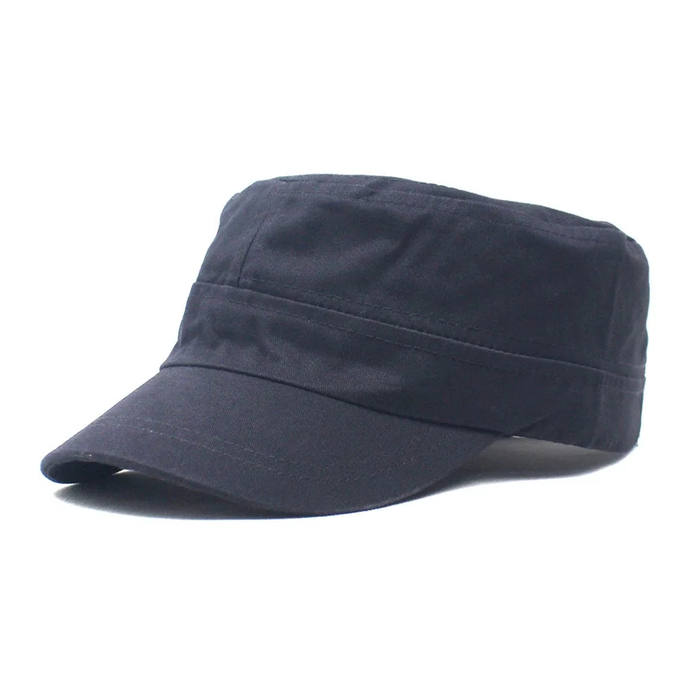 Trendy Mens Flat Cap Sun Hat with Solid Cotton Fabric and Adjustable Closure (Black Gray Brown Navy blue Green Beige)