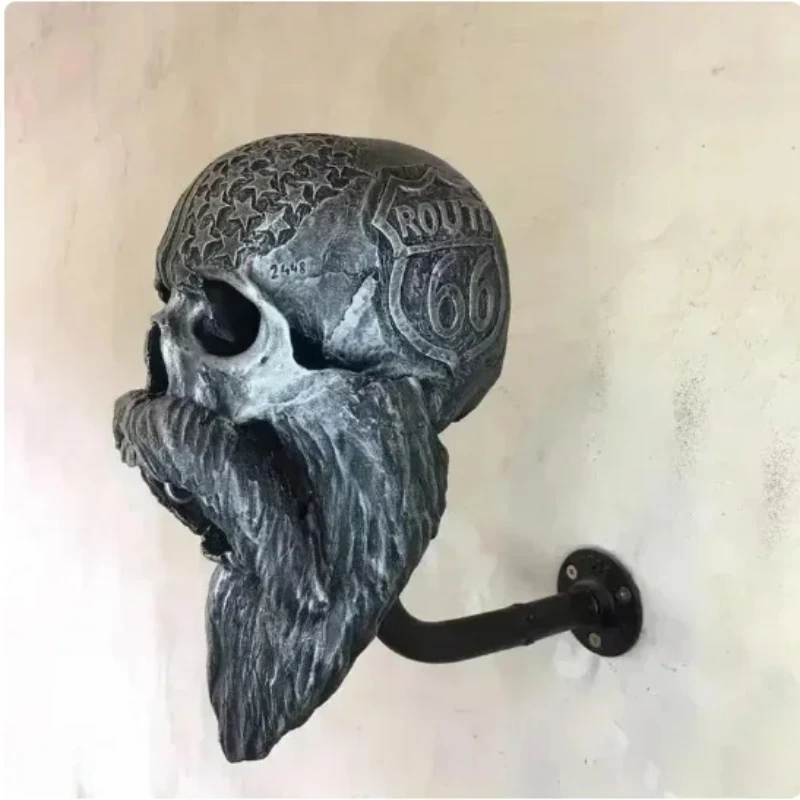 Skull Helmets Holder Wall Mount Motorcycle Skull Hat Stand Wall Mounted Hanger Resin Crafts Decorative Skull Helmets Holder