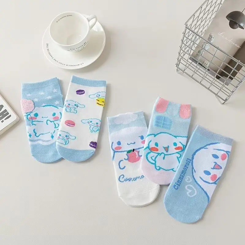 5 pares cinnamoroll bonito dos desenhos animados meias tornozelo estilo coreano doce primavera verão meias na moda para mulheres meninas