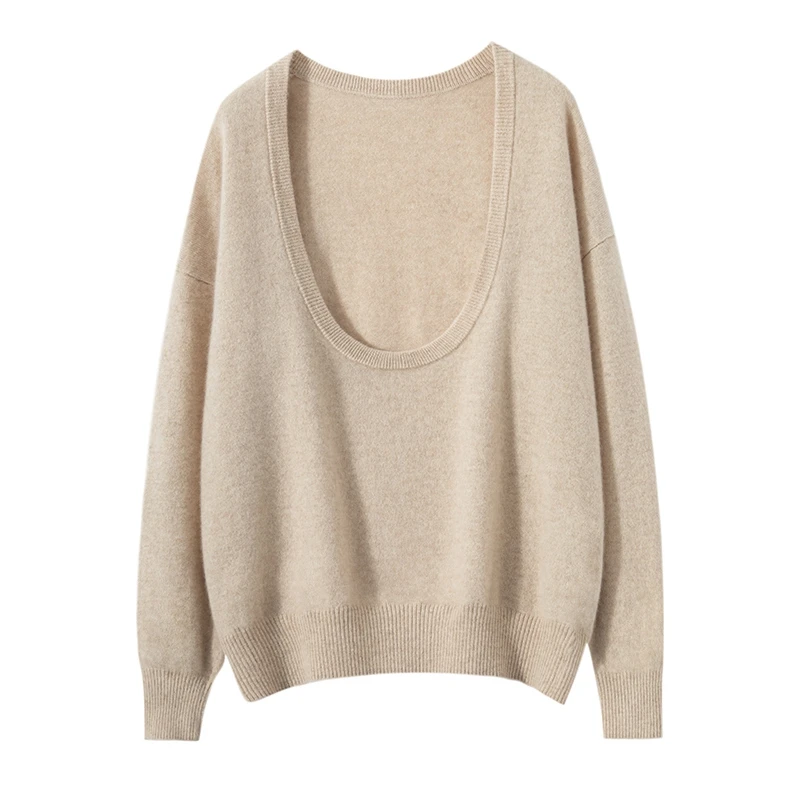 2024 Spring Autumn  New Women  Pullover 100% Goat Cashmere Sweater Knitted Jumper Female U-Neck Soft Warm Tops Women\'s Clothes