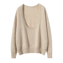 2024 Spring Autumn  New Women  Pullover 100% Goat Cashmere Sweater Knitted Jumper Female U-Neck Soft Warm Tops Women's Clothes