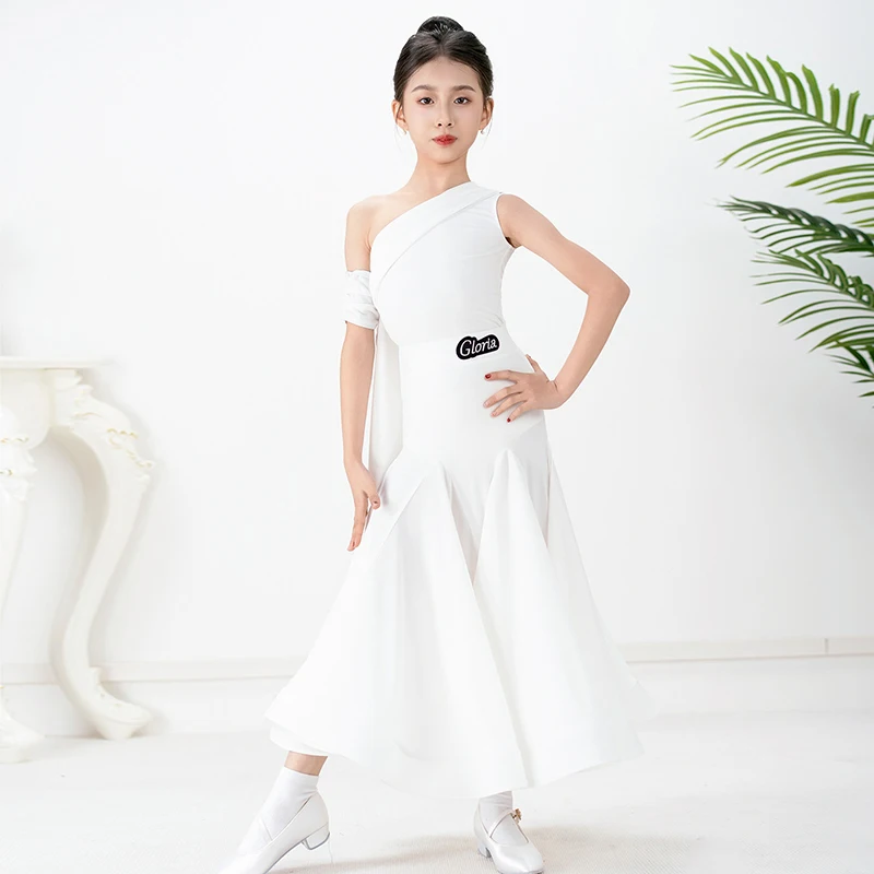 2026 Red Ballroom Dance Dress Girl Modern Standard Dance Performance Clothes Kid Sleeveless Dance Suit Waltz Practice Wear 5375