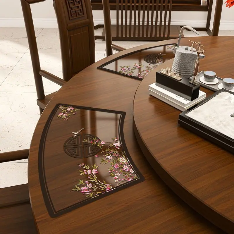 Retro Chinese Style Soft PVC Placemat Waterproof Oil-Proof Crystal Clear Round Table Mat for Dining Heat-Resistant Easy To Clean