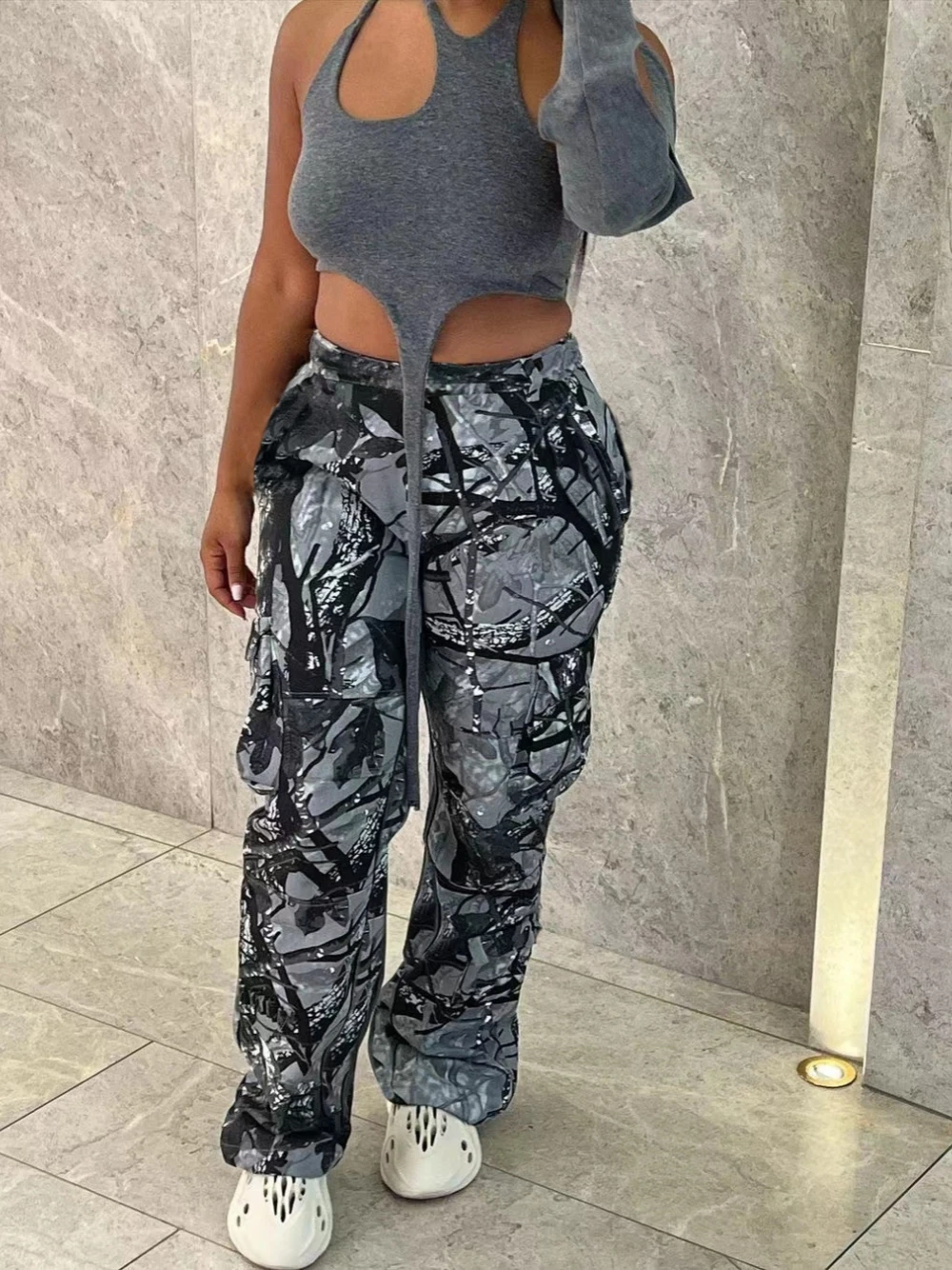 

Stylish Women's Printed Cargo Pants 2024 Summer Loose And Comfortable Street Can Wear Casual Ladies Wide Leg Pants