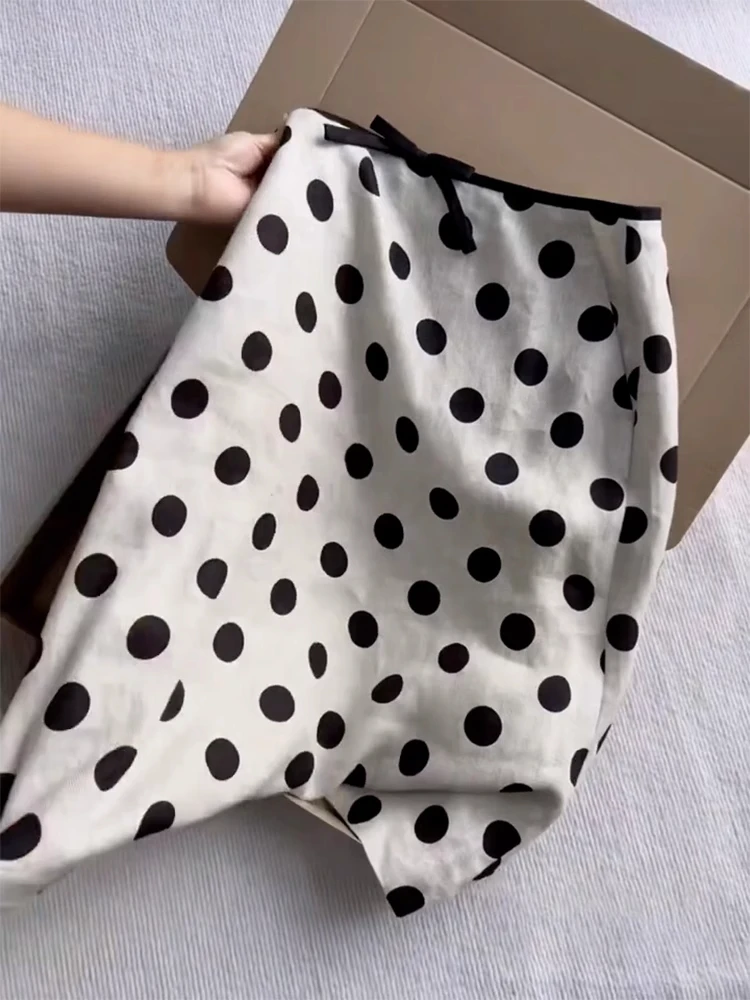 Falda de lunares de talla grande para mujer, falda larga acampanada de cintura alta de verano, falda Midi ajustada elegante francesa minimalista para ir al trabajo