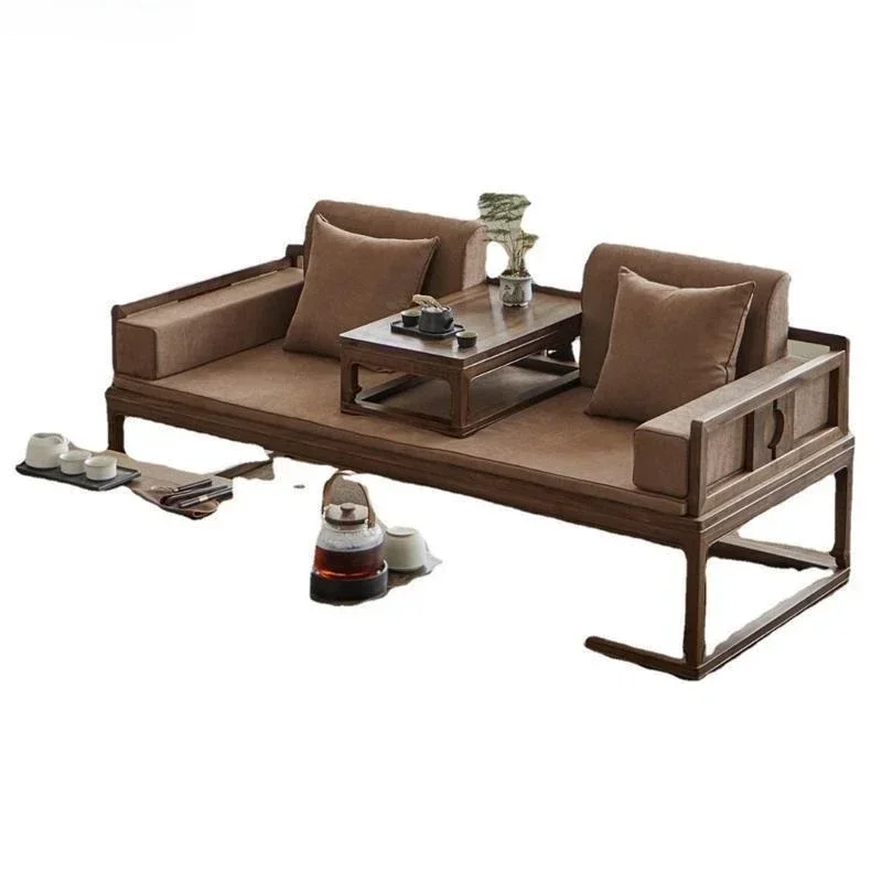 

New Chinese-style all-solid wood Arhat bed, black walnut living room, modern simple light luxury old elm sofa Arhat couch